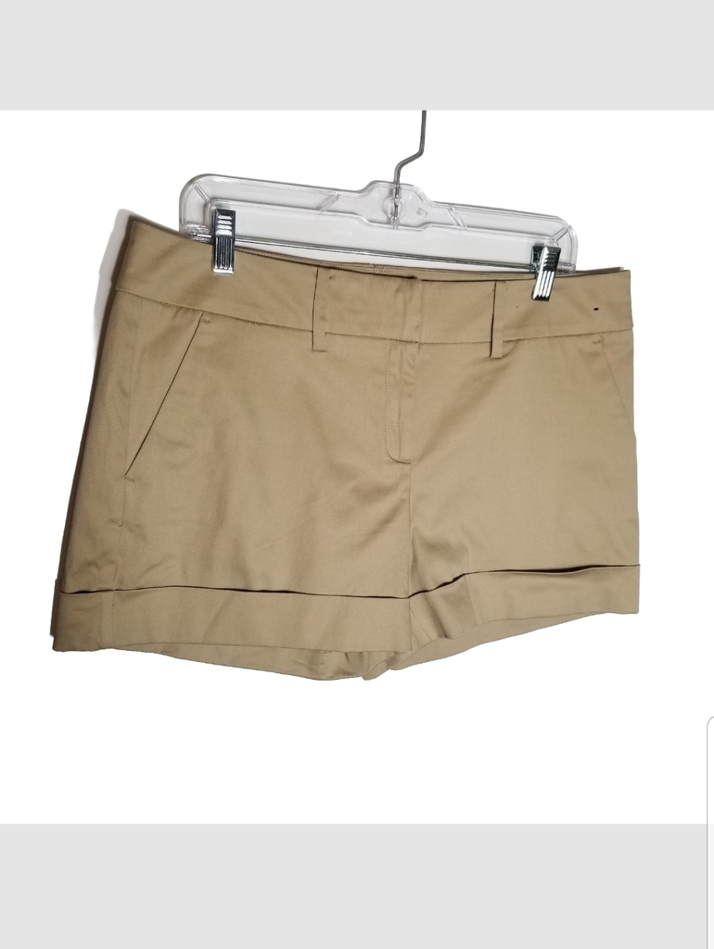 New York & Company Chino Shorts Women's 12 Beige Cotton Spandex Flat Front Cuff